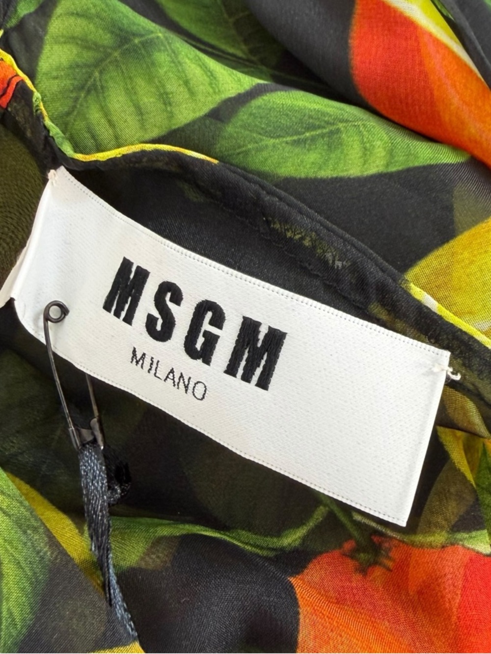 MSGM NWT Black Multicolor Fruit Sheer Tie Front Blouse Size 46 - Picture 4 of 9
